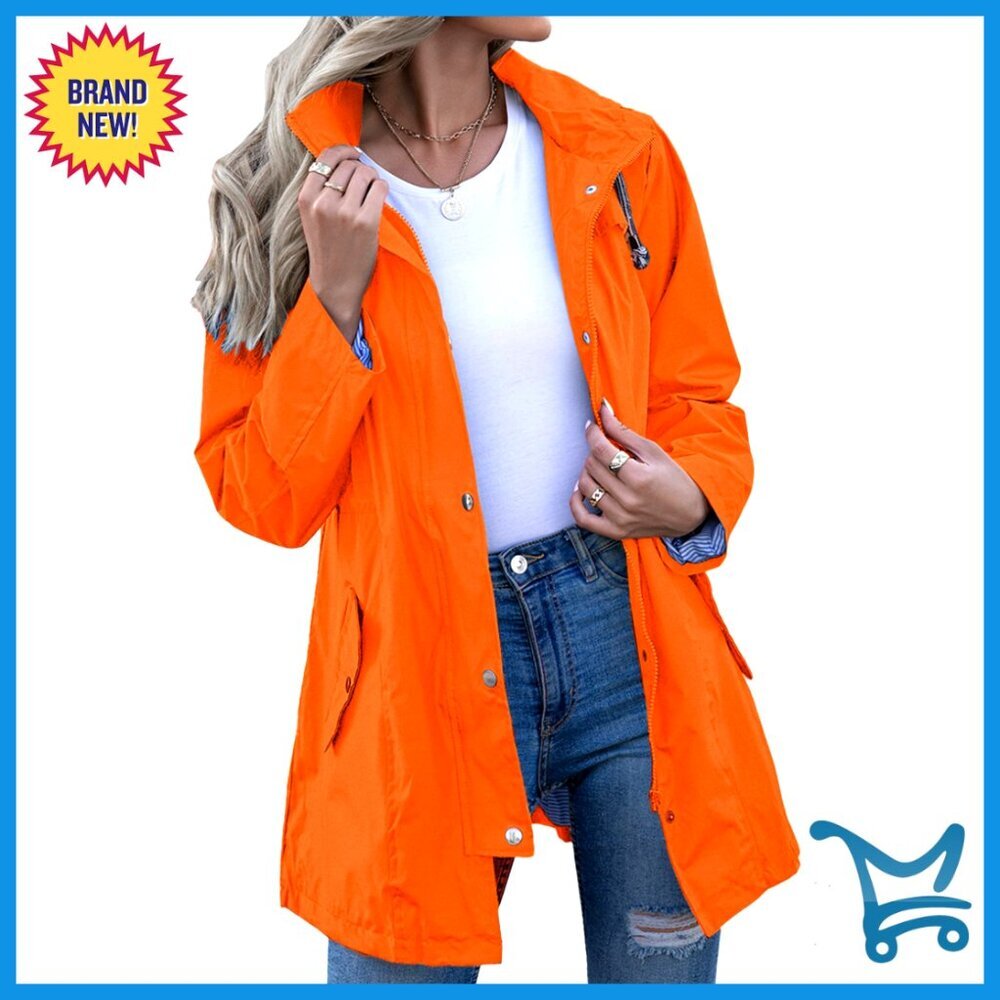 Waterproof Rain Jacket Women's Lightweight Hooded Windbreaker Striped Lined